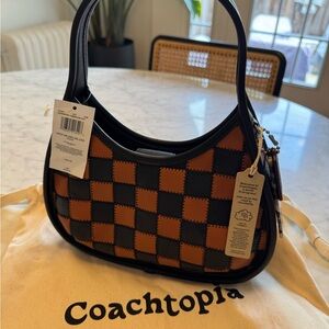 Coachtopia Ergo Bag In Checkerboard Upcrafted Leather With Zig Zag Stitch